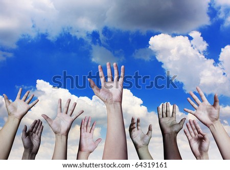 Happy hand on a sky background