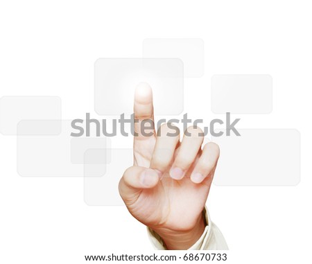 stock photo : hand pushing on a touch screen interface