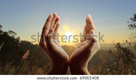 Hands the evening sun