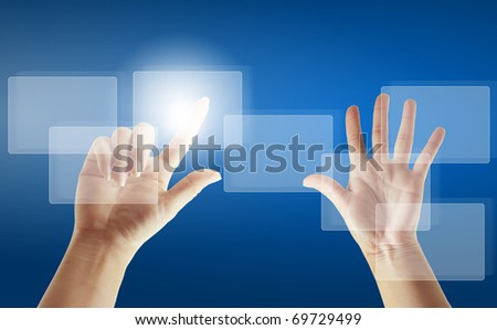 hand pushing  button on  touch screen