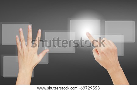 hand pushing  button on  touch screen
