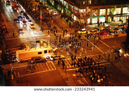NEW YORK CITY - NOVEMBER 25 2014: Thousands of marchers rally against racism after Ferguson grand jury decision shutting down Houston street on their way to the Williamsburg Bridge.
