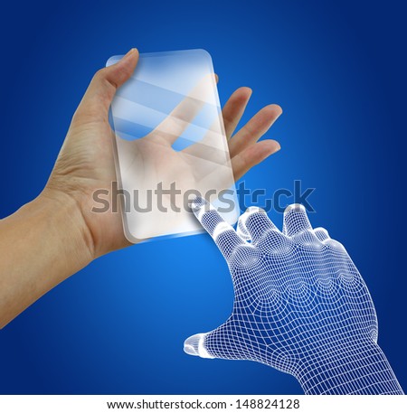 Transparent future mobile phone in hands. Concept.