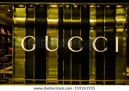 Dubai, Uae - Oct 19: View Of One Of The Gucci\'S Luxury Brands Outlets, One Of The Several Well Known Luxury Brand In Dubai Airport Duty Free Area Where The Photo Was Taken On 19 Oct 2013.