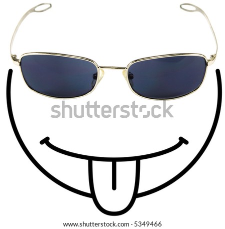 stock photo : Funny tongue-sticking smiley face composed of a sunglass as 