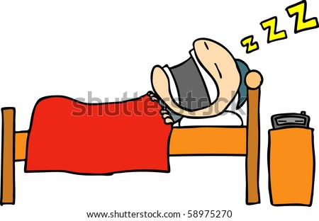 Sleeping Cartoon Person Bed Bed sleeping man - stock