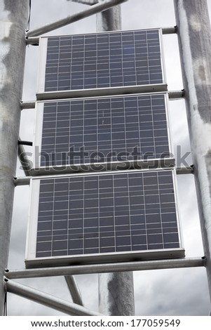 Solar battery panels mounted on metal frame