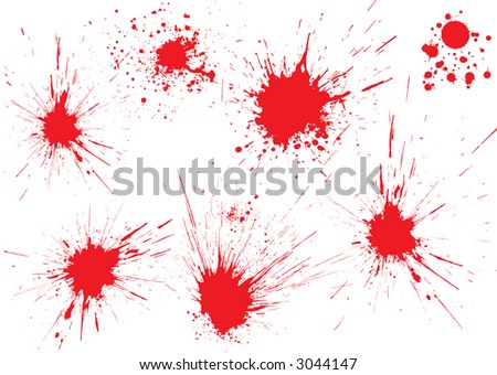 stock vector : Red blood drops on white surface. Shot from gun.