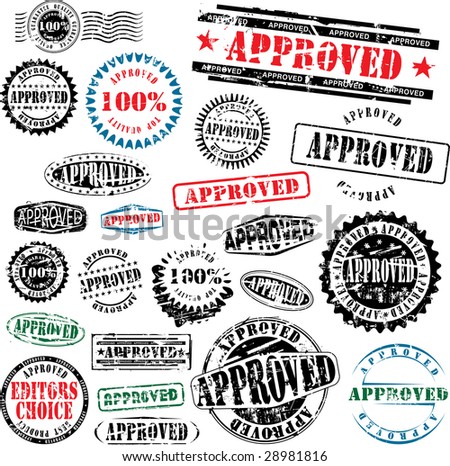 Collection Of Grunge Office Rubber Stamps With Word Approved. See Other 