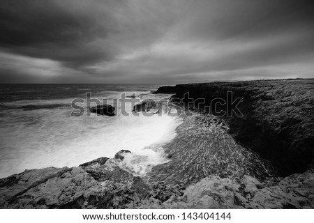 The dramatic and wild black and white rendition of Western Australian coast line.