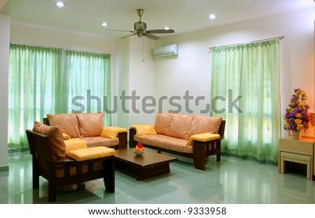 Beautiful White Living Room With Complete Sofa Set Stock Photo ...