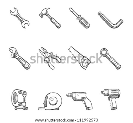 Hand Tools Icon Series In Sketch Stock Vector Illustration 111992570