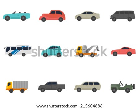 Cars icon series in flat colors style.