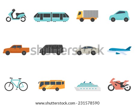Transportation icon series in flat colors style
