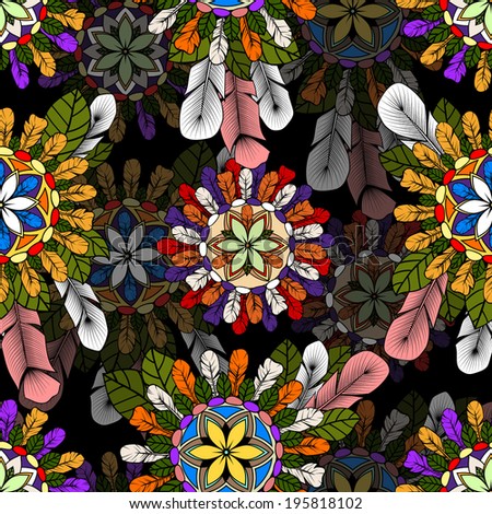 Seamless pattern of feathers leafs and flowers Seamless pattern of feathers leafs and flowers
