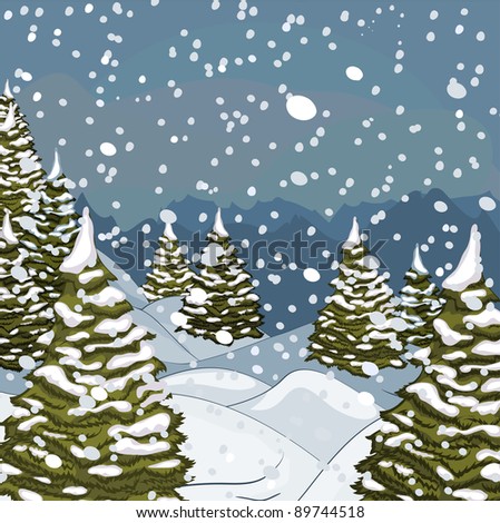 Winter landscape with snow and fir-trees
