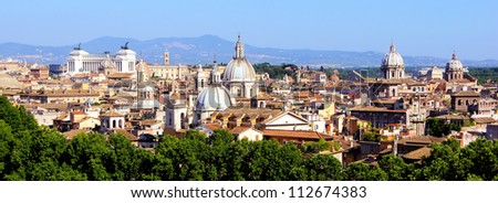 Panoramic view over the historic center of Rome, Italy from Castel Sant Angelo