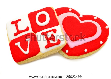 Valentine\'s Day cookies - heart shaped and love