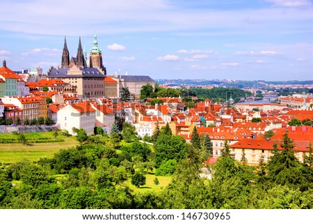 View Over Historic Center Of Prague With Castle, Czech Republic