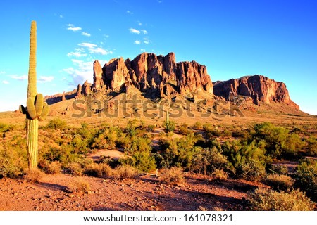 Superstition Mountains And The Arizona Desert At Dusk