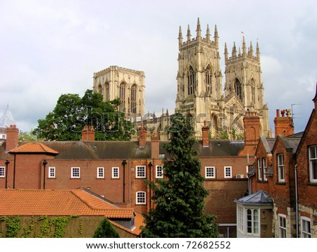Houses of York, England with the spire of York Minster peeking over