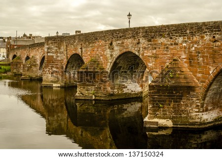 The Devorgilla bridge (named after Devorgilla, Lady of Galloway the mother of King John Balliol of Scotland) was originally a built around 1430. It has been repaired/modified in 1690 & 1794.