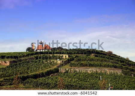 Small Church on top of vineyards in the town of Bad Durkheim, Germany known for its Wurtzfest