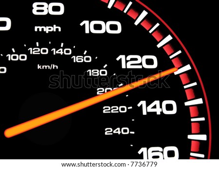 stock photo A speedometer showing approximately 130mph