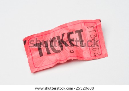 a crumpled red raffle ticket on white