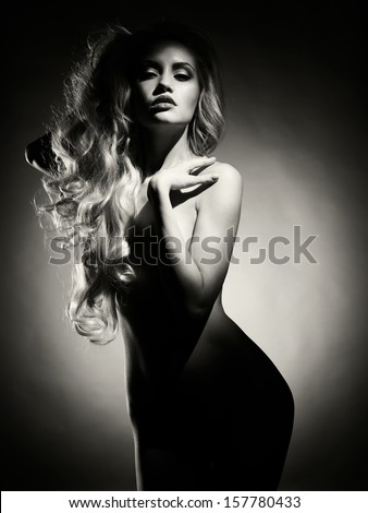 Black and white fashion art photo of sexual beauty blonde