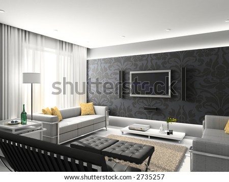 Interior on Modern Interior  3d Render  Living Room  Exclusive Design  Stock Photo