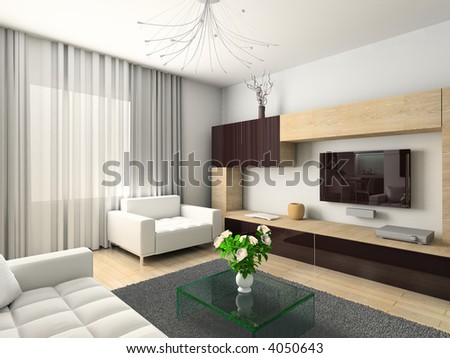 Modern Interior  3d Render  Living Room  Exclusive Design  Stock Photo