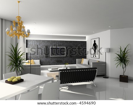 Living Room Sets on Living Room With The Modern Furniture  3d Render  Interior With Tv Set