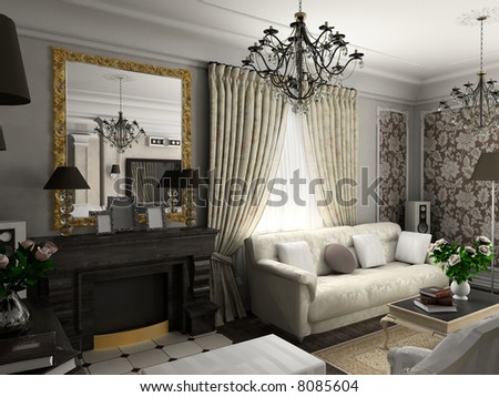 living-room with the classic furniture. 3D render. Living-room. Illustration