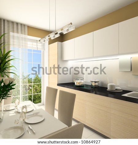 Modern Design Interior Of Kitchen. 3d Render Stock Phot