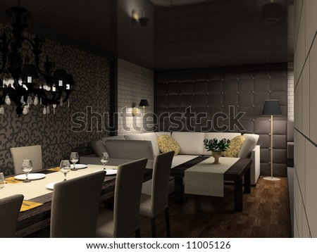 Modern design interior of cafe;. 3D render