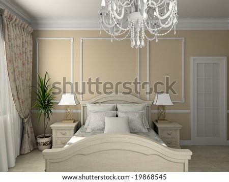 Classic Design Interior Of Bedroom. 3d Render Stock Pho