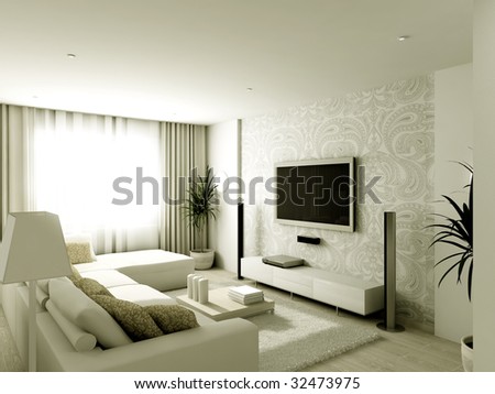 Modern Living Room Design on Modern Design Interior Of Living Room  3d Render Stock Photo 32473975