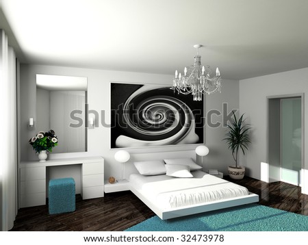 Modern Interior. 3d Render. Bedroom. Exclusive Design. 