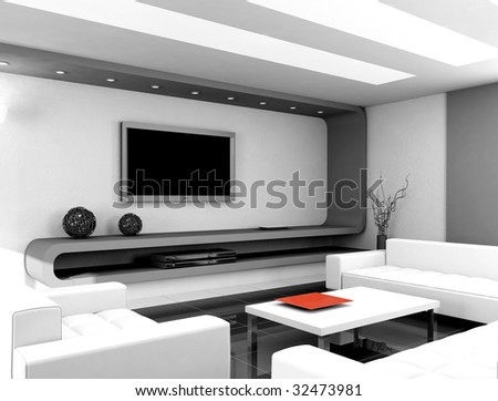 Modern Interior Design  Living Room on Modern Design Interior Of Living Room  3d Render Stock Photo 32473981