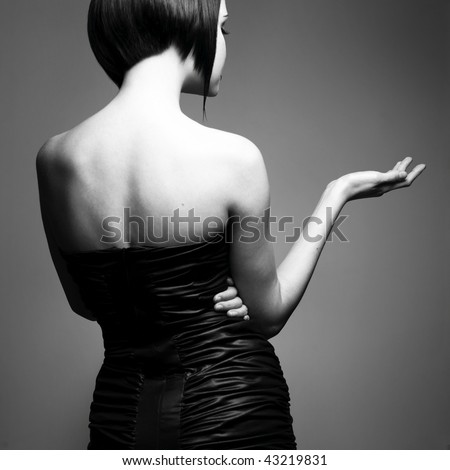 stock photo : Black and white art photo. Elegant lady with stylish short 