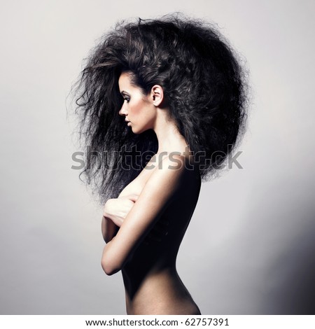 stock photo Portrait of sensual woman with magnificent bushy hair
