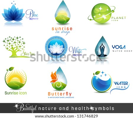 Nature And Health Care Symbols. Beautiful Concepts On Nature And Health Theme. Can Be Used As Company Symbols Or Other Purposes. The Feeling Of Calmness And Purity.