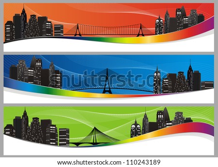 night city silhouette with bridge on colorful background