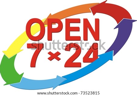 Sign or signboard open seven days a week twenty four hours a day