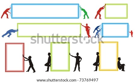 Silhouette of people and colored frame, isolated on white