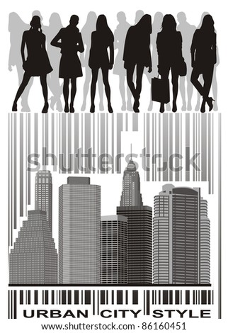 silhouettes of young people group on the bar code