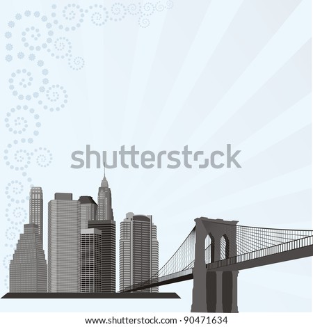city building silhouette on abstract floral pattern