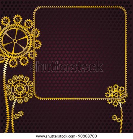 frame as golden gear flowers on dark pattern background