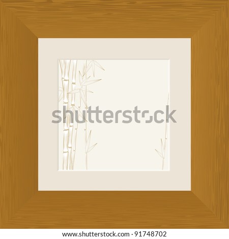 painting of bamboo branch in wooden frame with passe-partout